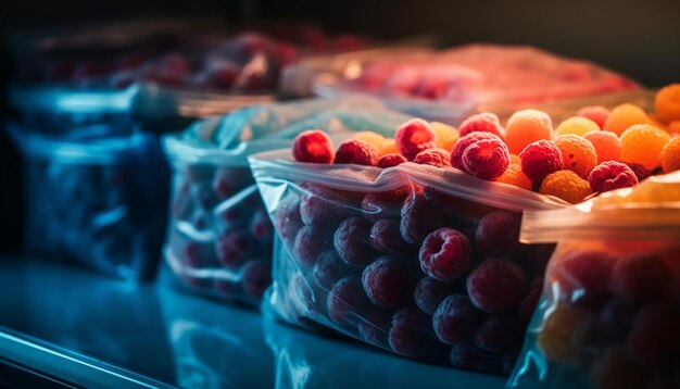Różnorodne świeże owoce jagodowe do zdrowego odżywiania generowane przez AI