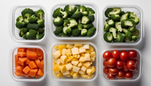 Różnorodne warzywa w plastikowych pojemnikach