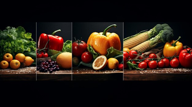 Zdjęcie różnorodne warzywa, w tym warzywa kukurydziane i owoce