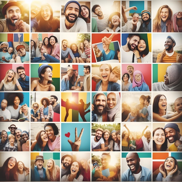 Różnorodność i włączenie żywa wieloetniczna grupa ludzi w kolorowym portrecie Microstock Image