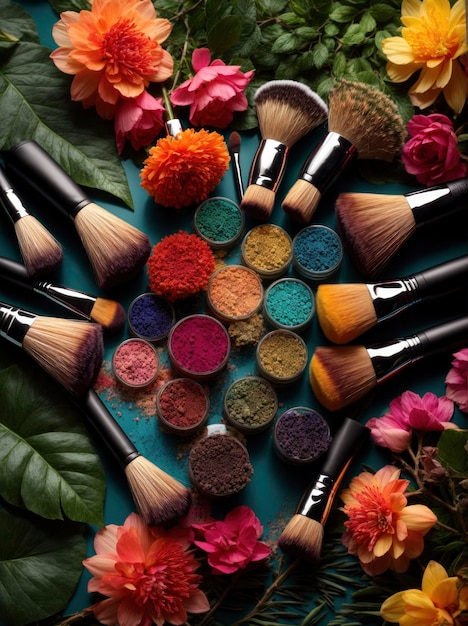 Różnorodność kolorowych pędzli do makijażu