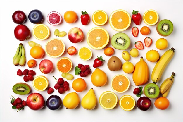 Różnorodność owoców z izolowanym białym tłem