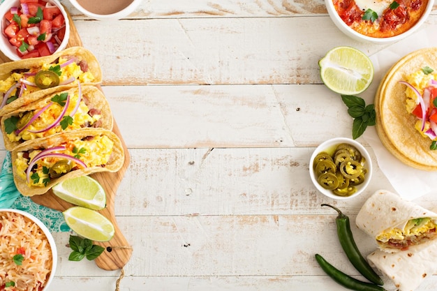 Różnorodność potraw kuchni meksykańskiej na stole