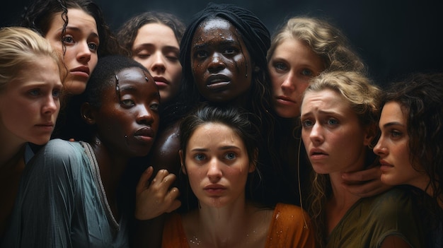 różnorodność rasowa kobiet dramatyczny portret