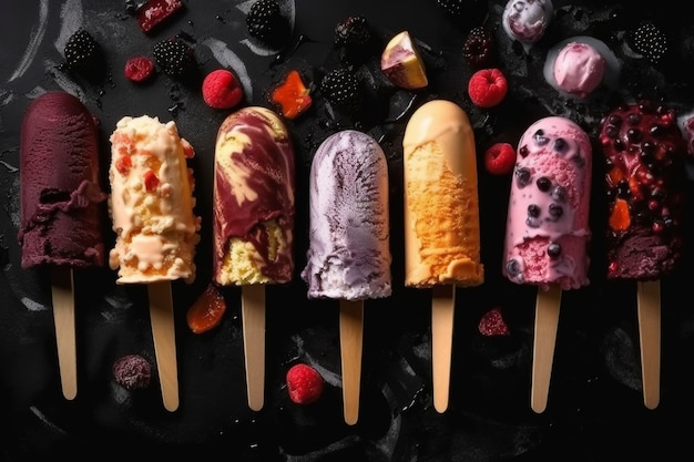 Zdjęcie różnorodność smacznych lodów z owocami i jagodami