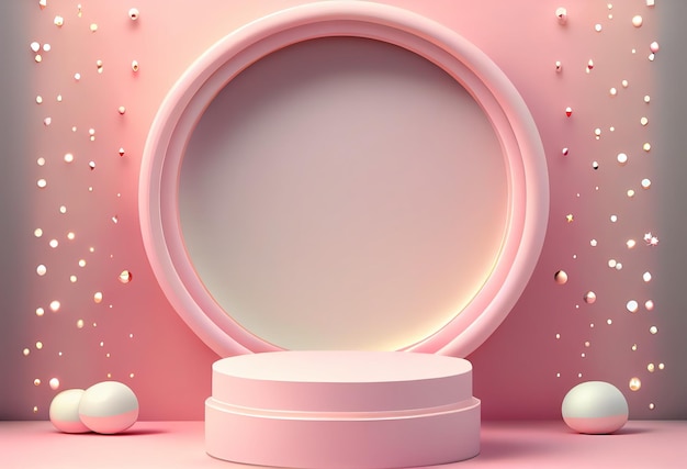 Różowa abstrakcyjna ilustracja podium 3d z cokołem do wyświetlania produktów