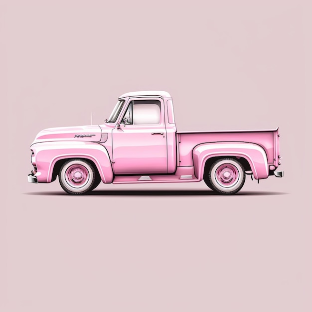 Różowa ciężarówka z białym paskiem z boku generatywnej ai