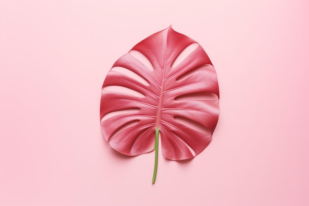 Zdjęcie różowa doskonałość obejmująca minimalistyczne piękno z liściem monstera na estetycznym tle 32 asp