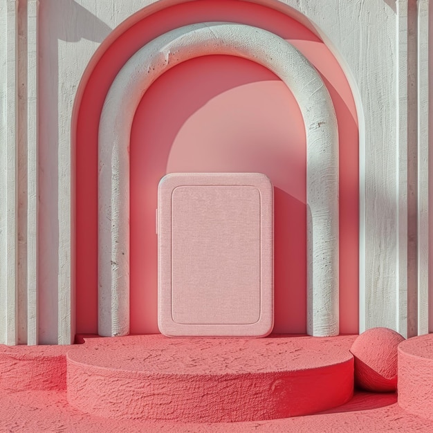 różowa i biała struktura z różowymi drzwiami, na których jest napisane: