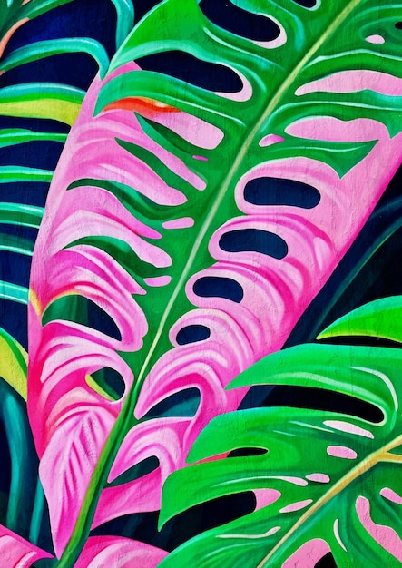 Różowa i zielona Monstera Tropikalna roślina Ilustracja Nature Lovers Art Print