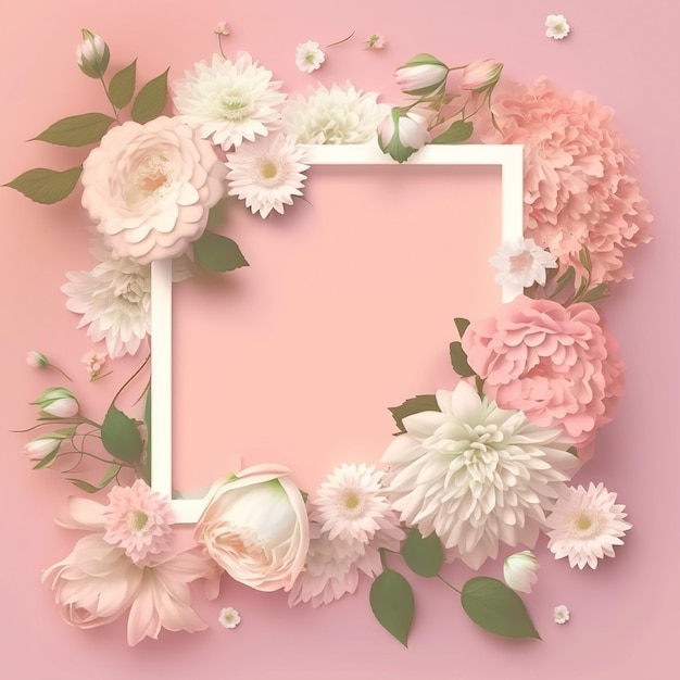 Różowa kwadratowa ramka z białymi kwiatami