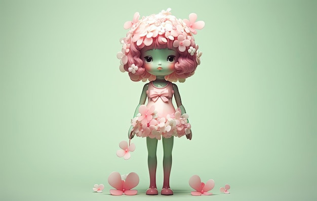 różowa lalka-zabawka stojąca z rękami skrzyżowanymi w stylu miki asai