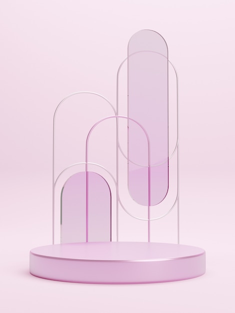 Zdjęcie różowa metaliczna platforma podium do prezentacji produktów. minimalistyczna scena z geometrycznymi kształtami