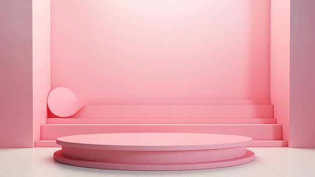 różowa pusta platforma z różowymi geometrycznymi kształtami na tle renderowania 3d w minimalistycznym stylu