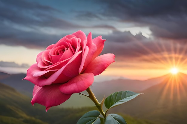 Różowa róża przed zachodem słońca