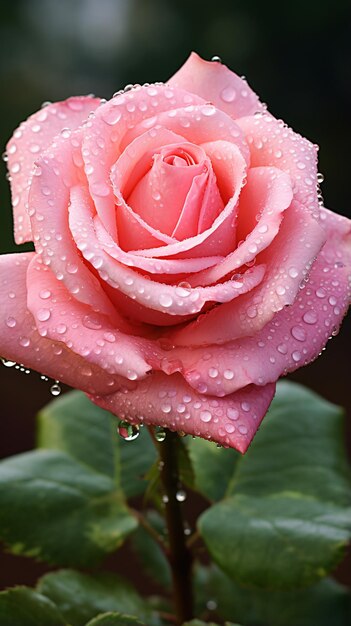 Zdjęcie różowa róża z kropelami rosy