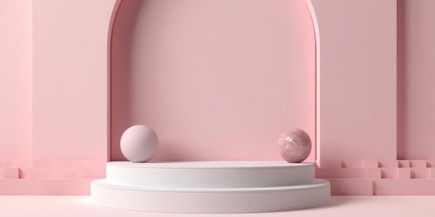 Różowa scena na podium wyświetla glinianą teksturę minimalizmu za pomocą generatywnych narzędzi AI