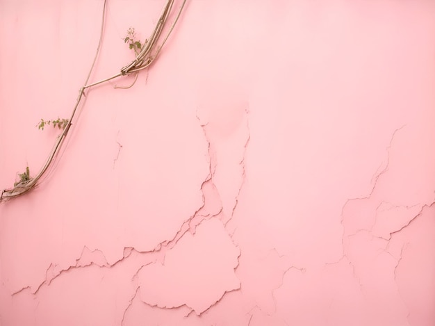 Różowa ściana z pęknięciami na powierzchni w zbliżeniu