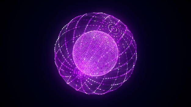 Różowa sfera składająca się z punktów i linii Nowoczesne elementy wireframe Technologia sfera siatki rendering 3d