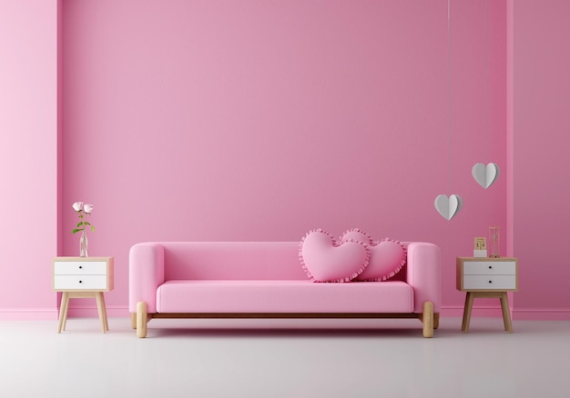 Zdjęcie różowa sofa w różowym salonie z miejscem na kopię