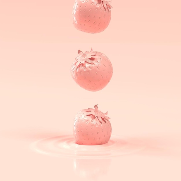 Różowa truskawka wpadła do różowej wody Minimalna koncepcja 3