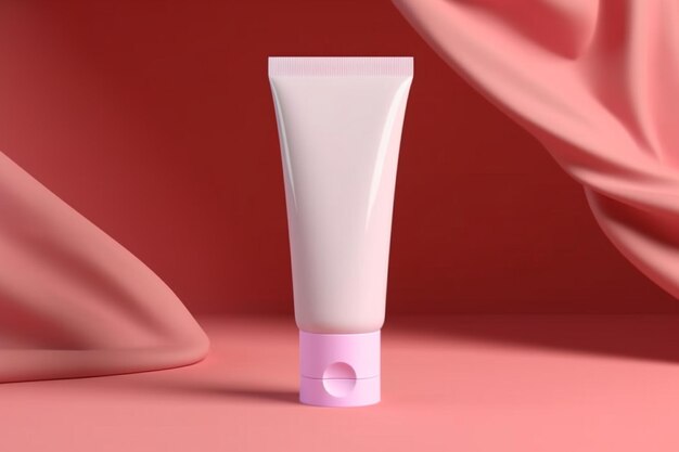 Różowa tubka kosmetyczna na różowym tle renderowania 3d makiety