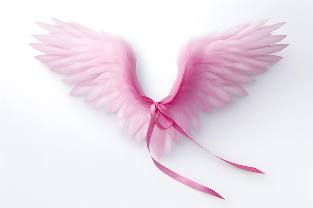 Zdjęcie różowa wstążka tworząca kształt serca ze skrzydłami symbolizującymi nadzieję i wolność