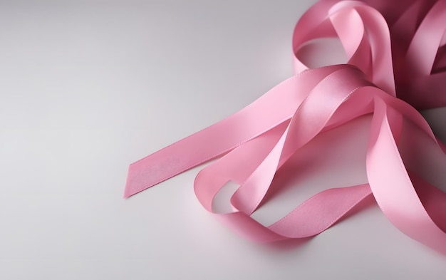Różowa wstążka z napisem „rak piersi”.
