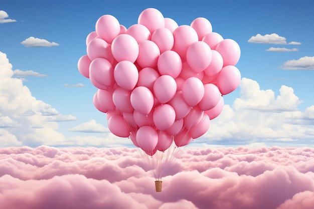 Zdjęcie różowe balony latające nad chmurami w stylu cargopunk fotorealistycznych szczegółów moshe safdie