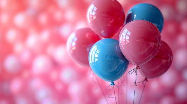 Różowe balony na pastelowym tle renderowanie 3D Tło na przyjęcie urodzinowe