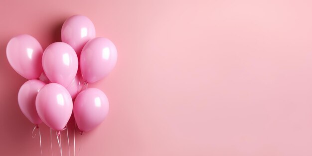 Różowe balony na różowym tle z miejscem na baner tekstowy różowy generatywny ai