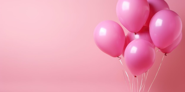 Różowe balony na różowym tle z miejscem na tekst Baner różowy Wysokiej jakości zdjęcie Generative AI