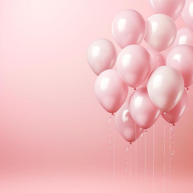 Różowe balony z wstążkami na różowym tle