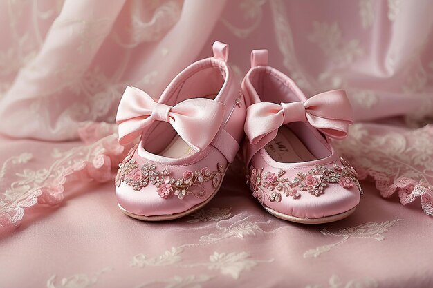 Różowe buty dla dziewczynki na różowym kocyku