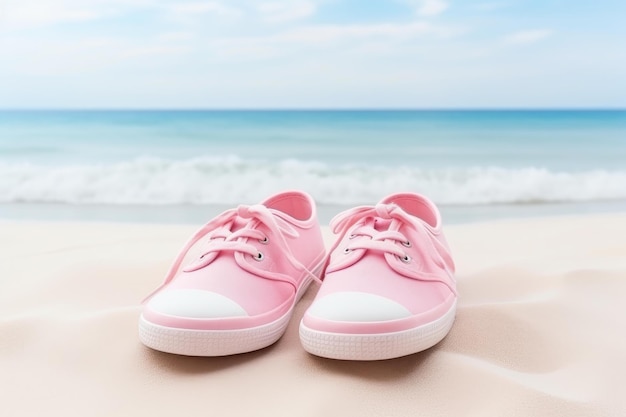 Różowe buty plażowe z gumy na piasku Generuj Ai
