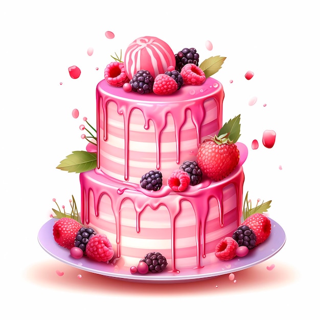 Zdjęcie różowe ciasto z jagodami