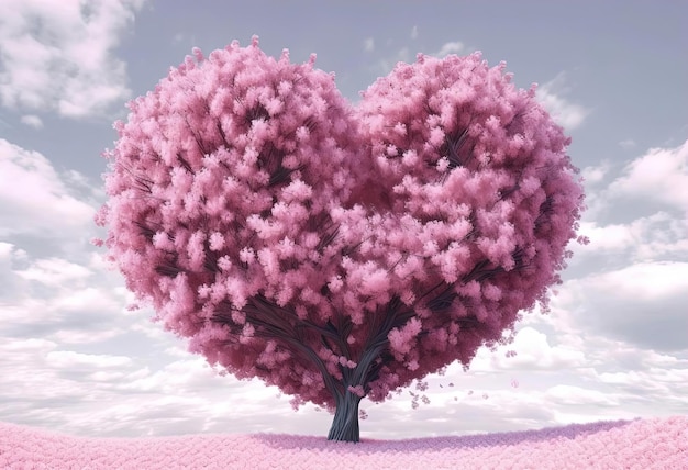 różowe drzewo z sercem w kształcie w realistycznym stylu hiperszczegółowym