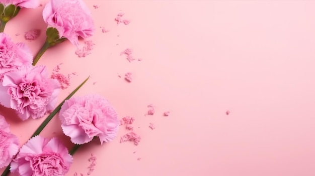 Różowe goździki na różowym tle z konfetti
