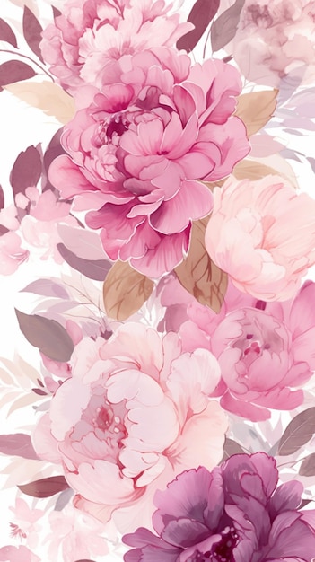 Różowe i fioletowe kwiaty na białym tle