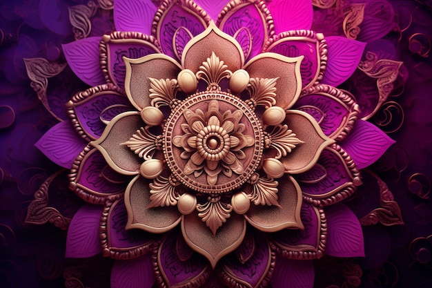 Różowe i fioletowe tło z złotym wzorem mandali