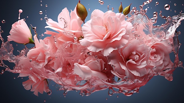 Zdjęcie różowe krople wody na płatkach i upadek płatków w wodzie unikalne zdjęcie