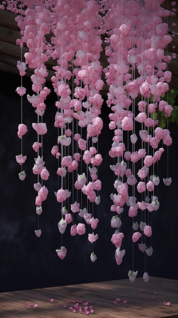 Różowe kryształy zwisające z sufitu