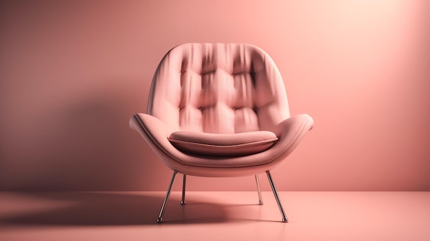 Różowe krzesło w pokoju z różową ścianą.