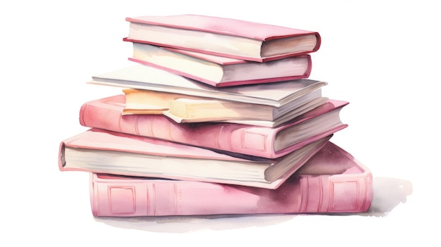 Zdjęcie różowe książki i czasopisma biały tło akwarel styl