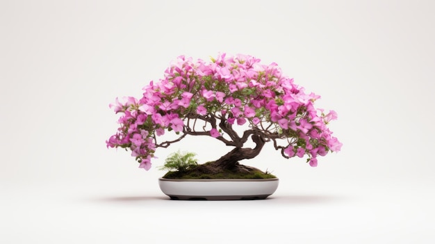 Zdjęcie różowe kwiaty bonsai w szarym garnku hd tapeta z minimalistycznym spokojem