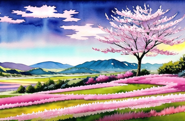 Różowe kwiaty kwitnących drzew wiśni kwitnące wiosną sakura czas wielkanocny ai wygenerował krajobraz dla bajek dla dzieci