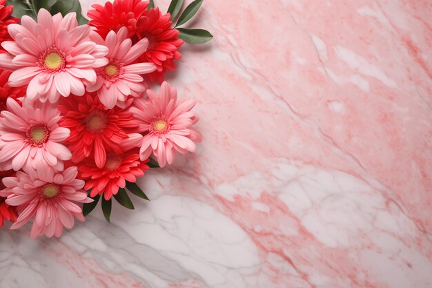 Różowe kwiaty na marmurowym tle