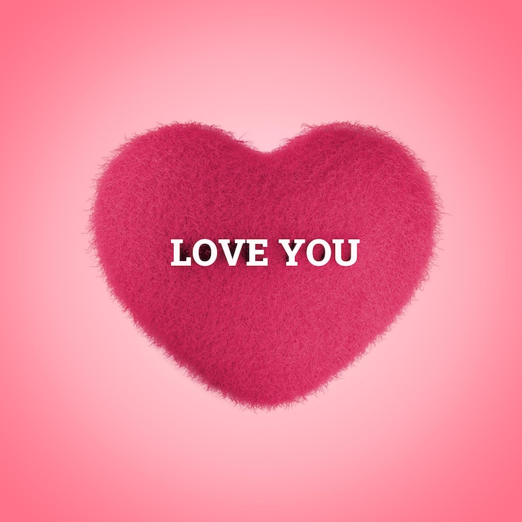 Zdjęcie różowe miękkie serce tytuł love you na ciemnym tle widok z przodu