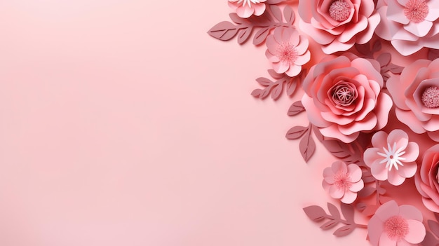 Zdjęcie różowe papierowe kwiaty na różowym tle z przestrzenią do kopiowania