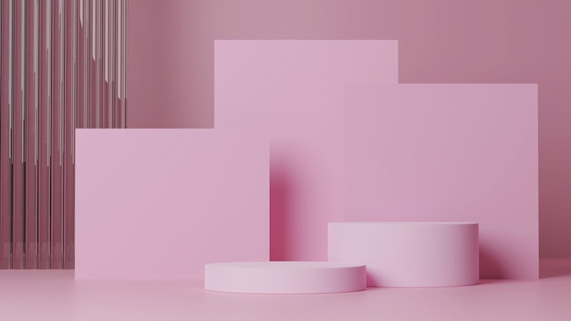 Różowe podium na cokole wśród abstrakcyjnego pokoju prezentacja produktu tło ilustracja 3D